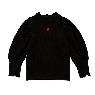 幼悠 女童时尚简约风泡泡袖爱心打底衫春春秋新款儿童洋气T恤上衣