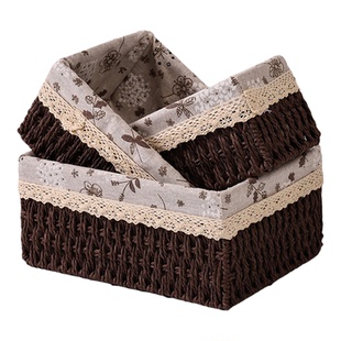 桌面收纳筐客厅茶几遥控器杂物收纳盒家用手工编织收纳整理储物篮
