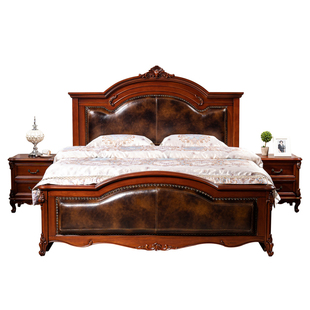 奢华欧式真皮床主卧家具豪华别墅大床美式乡村全实木床1米8双人床