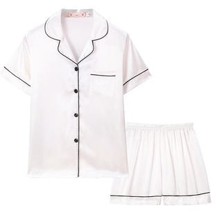 亲子睡衣春秋夏一家三口四口母子母女男童高端冰丝短袖家居服套装