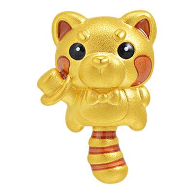 亚一黄金足金鎏彩小浣熊串珠5D饱满立体浣熊尾巴可晃动萌趣可爱