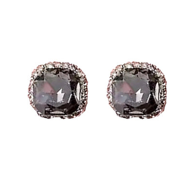 2024年新款潮灰水晶耳钉女纯银针