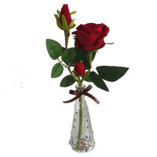 送花瓶仿真花3头绒布玫瑰情人节花束客厅餐桌花艺套装摆件装饰花