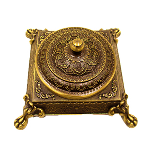 仿古黄铜烟灰缸中式复古全铜带盖烟缸商务礼品家居办公室装饰摆件