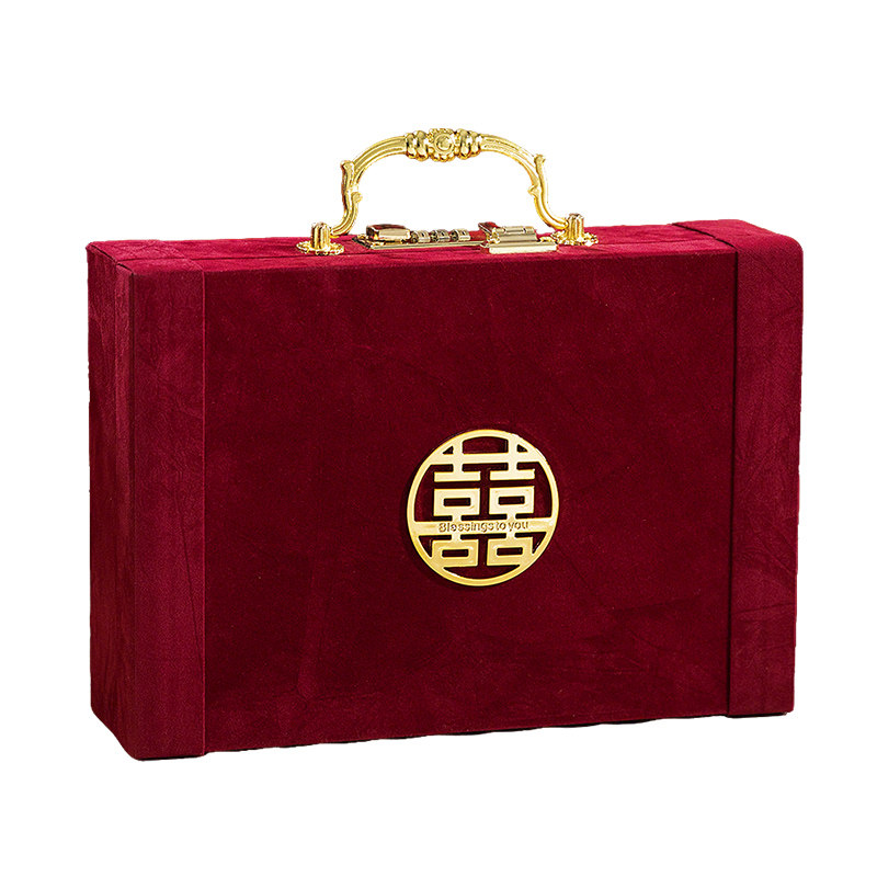 红色植绒高档婚庆礼金箱