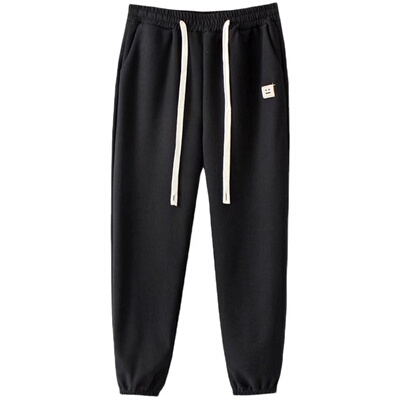 显瘦抽绳华夫格直筒休闲卫裤