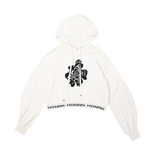 HONRN/红人白色连帽撞色提花套头羊毛针织衫上衣女秋冬HI59OM012