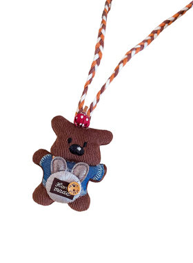 「遇见饰品MEET」布艺编织绳小熊项链长款毛衣链秋冬款可爱配饰女