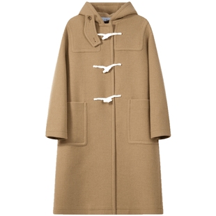 含山羊绒  BEANPOLE滨波 女士休闲时尚淑女风米色牛角扣毛呢大衣