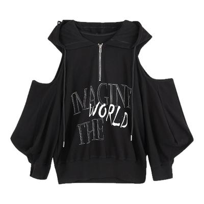 中性风廓形卫衣露肩连帽潮牌外套