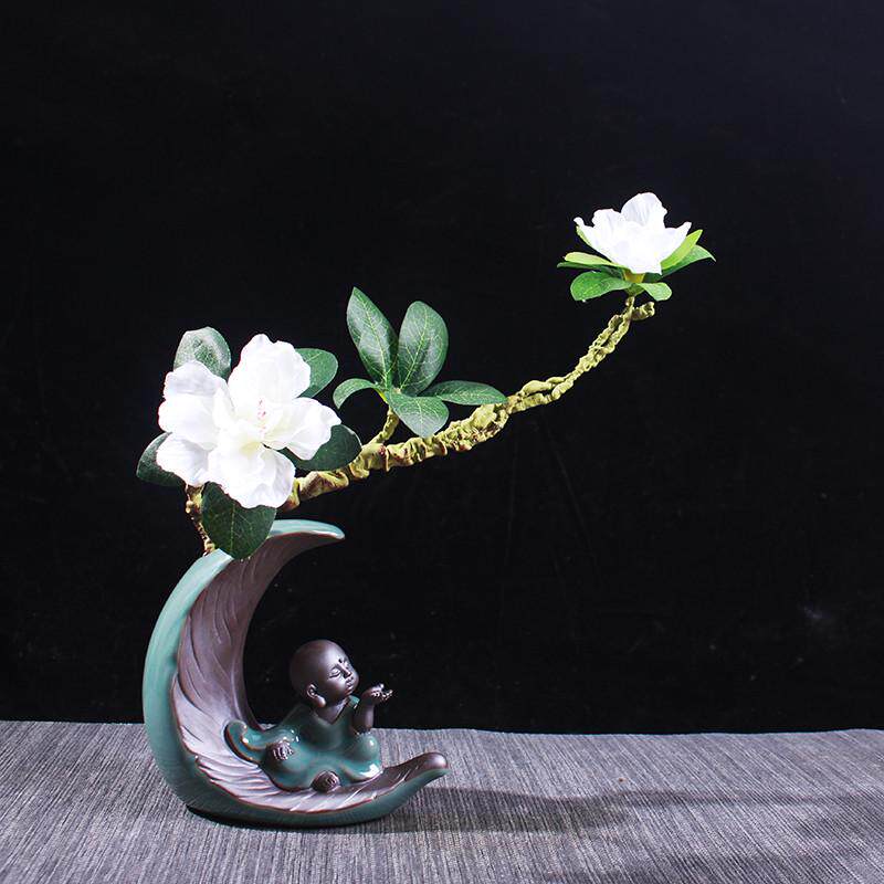 颢言花器花插禅意小和尚家居人物摆件陶瓷室内客厅博古架可水培
