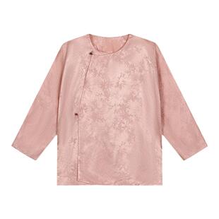 如意连云秋装新款斜襟连袖圆领提花上衣女复古新中式国风宽松衬衫