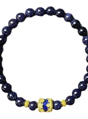 蓝砂石手串配S925纯银镀金桶珠原创设计款荣耀与胜利之石6mm