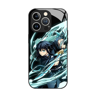 鬼灭之刃手机壳适用苹果17promax玻璃iphone16pro二次元15plus时透无一郎14动漫13炭治郎12新款11/x/8/xr/xs7