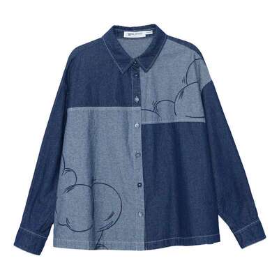 MOVEUP幻走2025秋季新款.FUN系列纯棉云朵线条绣花通勤短款衬衫女