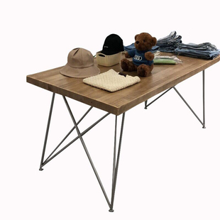 美式服装店展示桌装饰台包包鞋架流水台实木长方形简约中岛长条桌