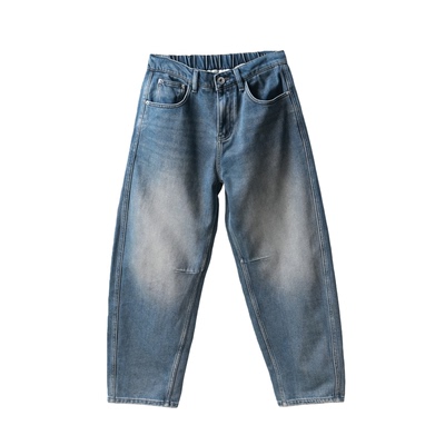 JIDERE美式复古水洗蓝弯刀裤