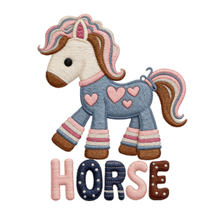 仿刺绣粉色爱心horse小马热转印衣服印花装饰高弹胶印白墨烫画贴