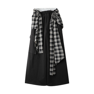 美式复古格子腰带弯刀休闲裤女2026年夏季新款结构撞色百搭长裤