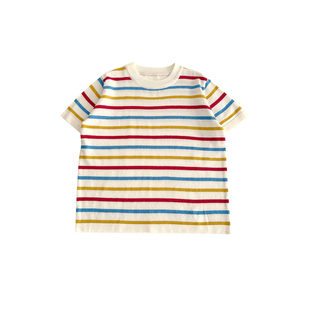 NEXT ZYU官方正品男童夏季彩条短袖针织T恤儿童清爽透气圆领上衣
