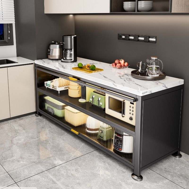 厨房置物架落地多层岩板收纳柜多功能微波炉切菜家用储物柜子桌面