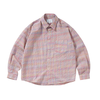 泡泡纱色织格纹长袖衬衫