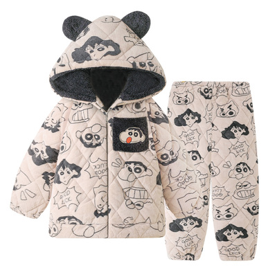 男款冬季三层夹棉蜡笔小新家居服