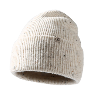 CACUSS点子纱帽子女冬季时尚羊毛针织帽加宽帽檐保暖护耳毛线冷帽