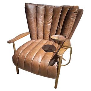 中古风单人沙发椅纯手工锻打教父椅复古风油蜡皮1919雪茄椅雪茄吧