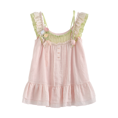 森女部落粉彩风甜妹撞色时尚套装女新款79.9%莱赛尔度假宽松上衣