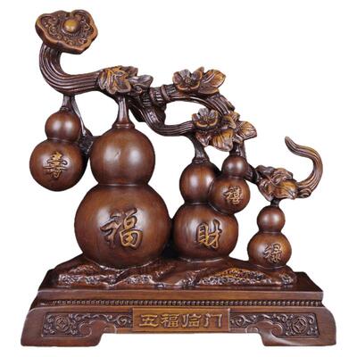 实木雕五福临门葫芦摆件