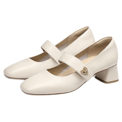 小幸运蹀愫羊皮小红鞋玛丽珍女鞋气质粗跟单鞋TA65111-12