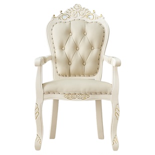 欧式实木雕花扶手餐椅美式简约家用轻奢吃饭洽谈座椅酒店美甲椅子