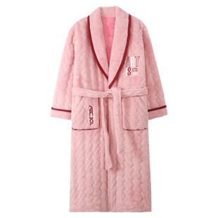 猫人睡袍女冬季珊瑚绒加厚加绒三层夹棉袄浴袍睡衣浴衣法兰绒