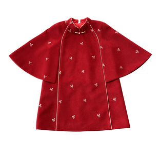 小童木 国风新中式女童斗篷连衣裙冬季新款满印蝴蝶结中大童年服