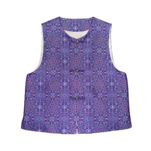 三马新中式国风100%桑蚕丝宋锦紫色八达运2025秋冬新款真丝马甲