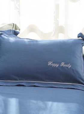 纯棉荷叶花边枕套一对装全棉蓝色枕头套单人白色枕头套粉色枕头罩