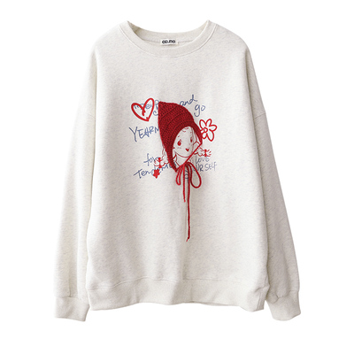 小耳出品棉混纺可爱印花圆领卫衣