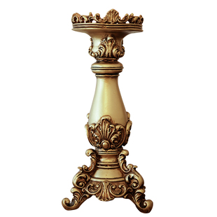 复古森林欧法式金色蕨纹立柱仿木雕烛台雕塑建筑树脂摆件家居装饰