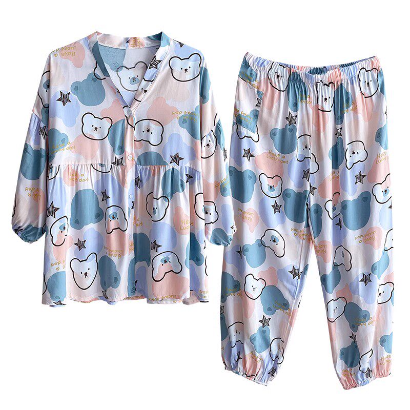 女绵绸卡通哺乳月子服