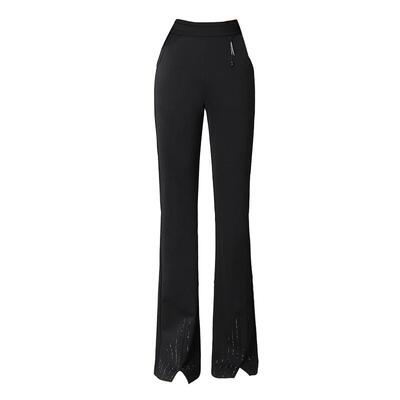 黑色烫钻微喇裤子女2026加绒西裤