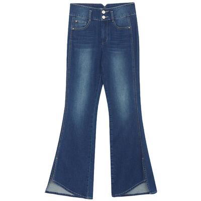 谜底牛仔喇叭裤女夏季新品复古风高腰百搭棉弹长裤242MK0636