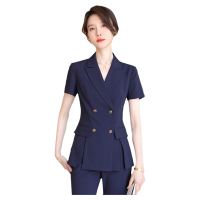诗璐雅短袖西装外套双排扣