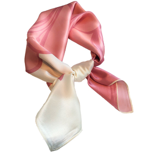 粉色真丝丝巾腰带高级感百搭秋冬中方巾100%桑蚕丝送礼丝绸小领巾