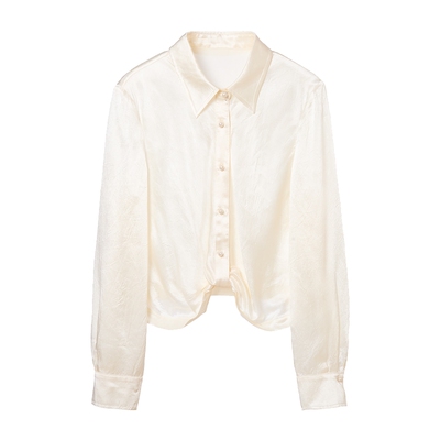 VIEA.ING薇迎杏色衬衫女2026春季新款通勤休闲短款衬衣小个子上衣