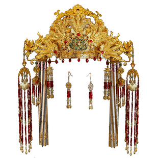 新款汉服金色凤冠明制婚服头饰古装婚礼大金冠原创手工中式饰品