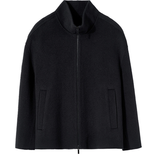 石见山桑蚕丝羊驼毛羊毛双面呢短款大衣男士呢子立领毛呢夹克外套