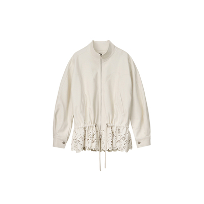 有耳uare原创设计 崇拜流浪变化和幻想 镂空烧花立领PU皮衣外套