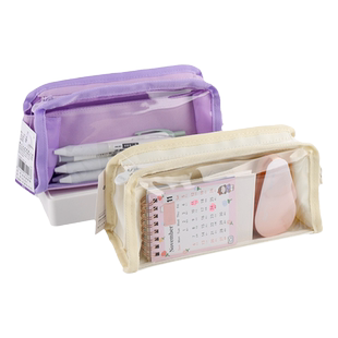 得力笔袋大容量透明可视窗日系文具盒女中学生文具袋ins风新款高中生考试用笔袋收纳盒小学生铅笔盒高颜值