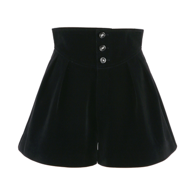 黑色丝绒a字短裤阔腿裤短款